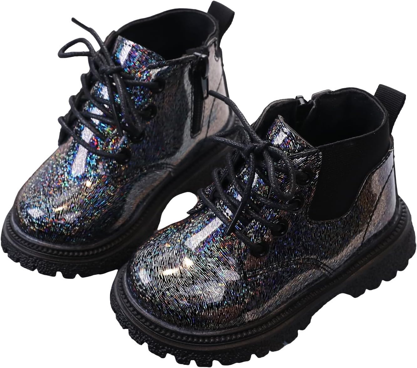 

Детские ботинки IWIHMIV для девочек, короткие осенние ботиночки на шнуровке с кожаным верхом и боковой молнией, противоскользящие, Black