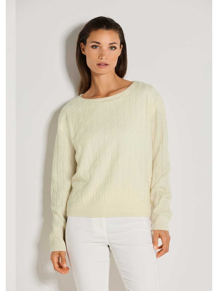 

MADELEINE Элегантный шерстяной свитер с косами кремового цвета