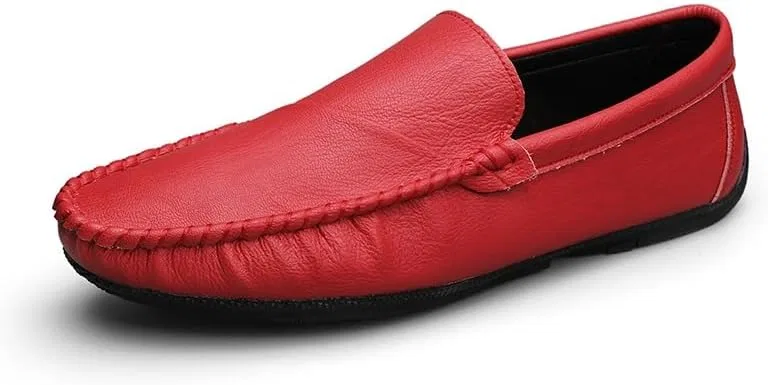 Лоферы кожаные Mens Loafers Round Toe, Красный SayfuR — фото 2