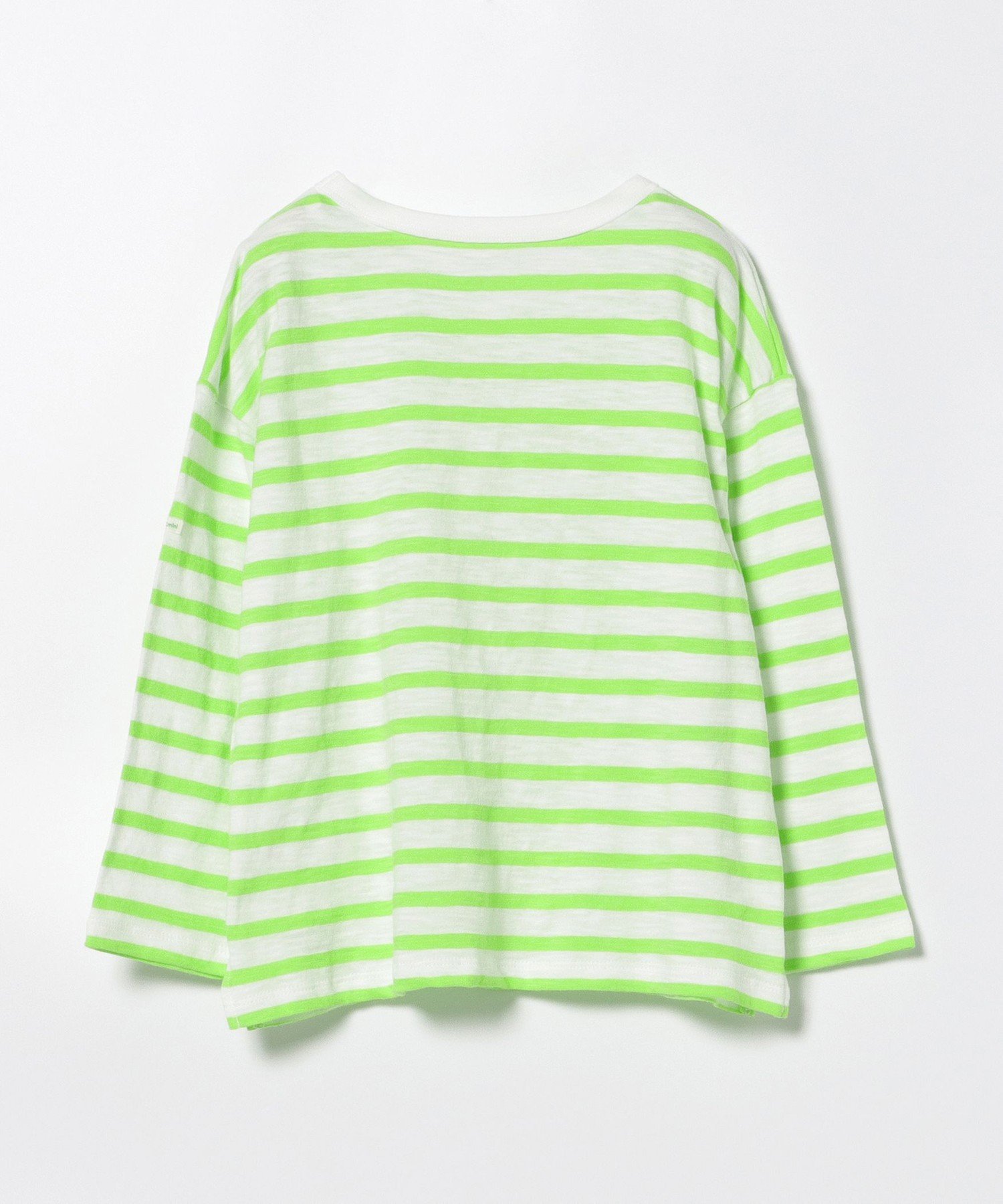 Разноцветная полосатая футболка с длинными рукавами (90–150 см) BEAMS mini, OFF WHITE×LIME — фото 2