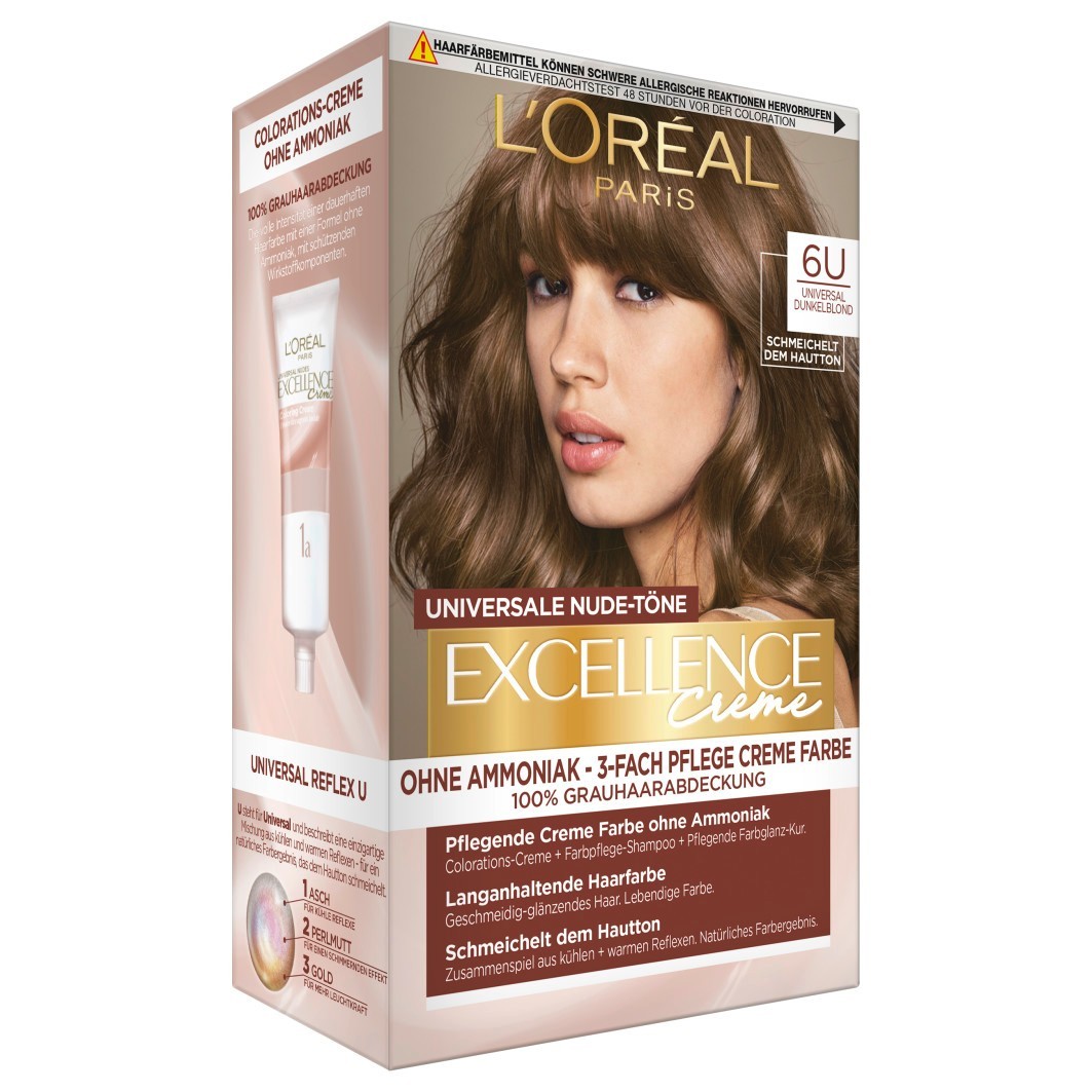 

Краска для волос excellence creme universale nude-töne Loreal Paris, nr. 6u - dunkelblond, количество 1 шт.