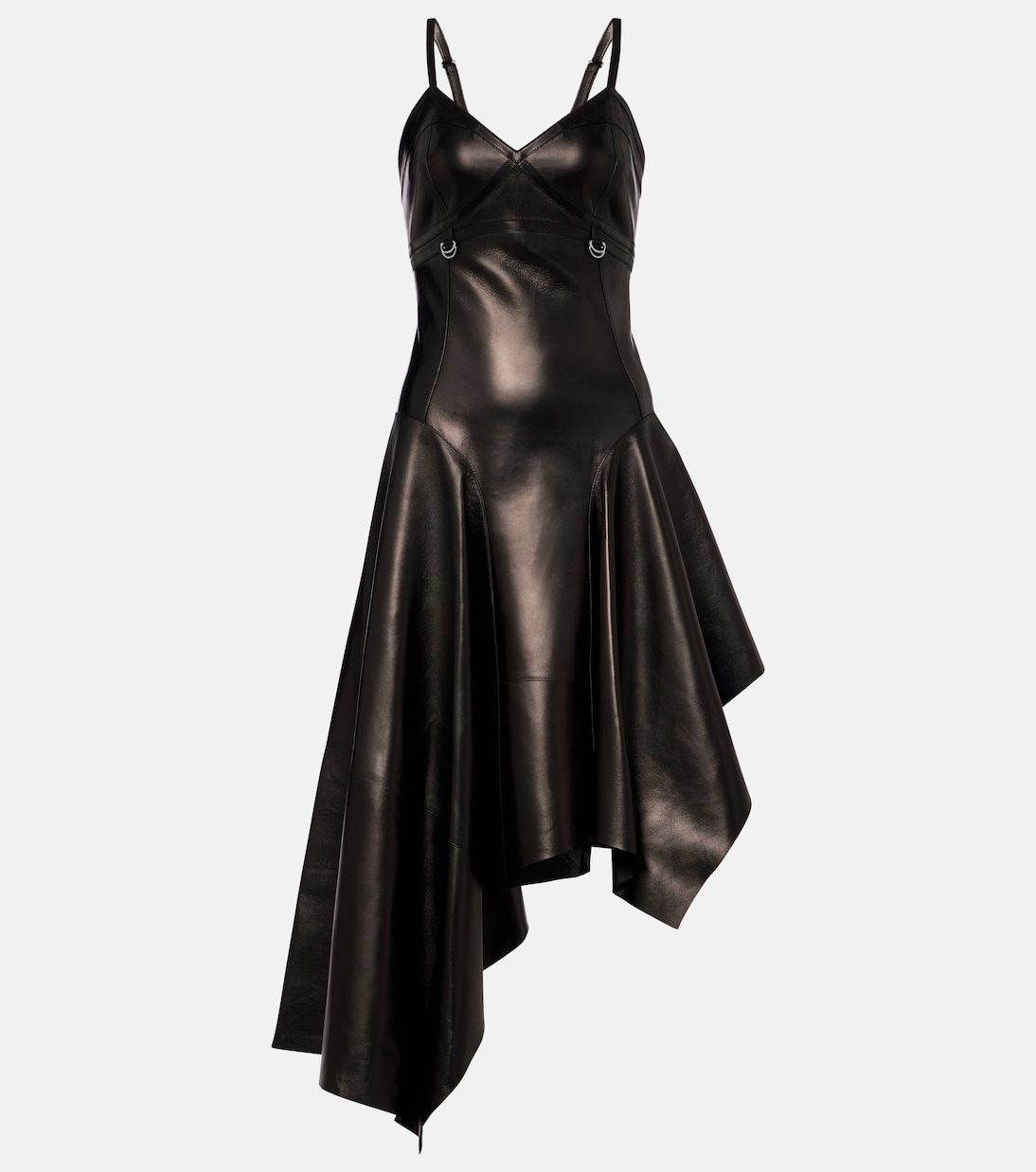 

Асимметричное кожаное платье миди McQueen, черный