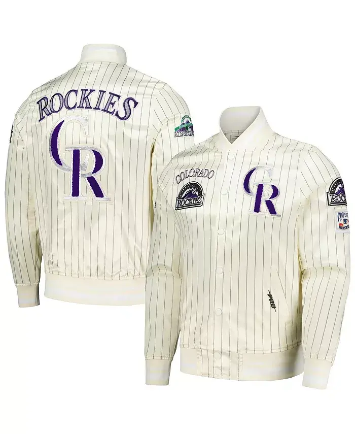 

Мужская кремовая бейсбольная куртка Colorado Rockies Cooperstown Collection в ретро-стиле с полосками и полной застежкой на пуговицы Pro Standard