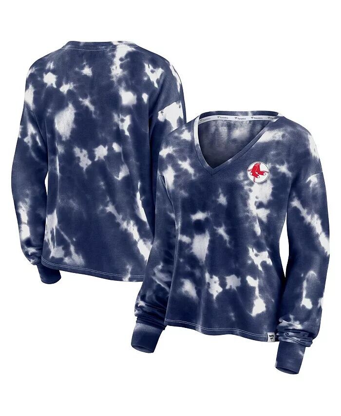 

Женская бело-темно-синяя укороченная футболка Boston Red Sox Tie Dye с V-образным вырезом Fanatics