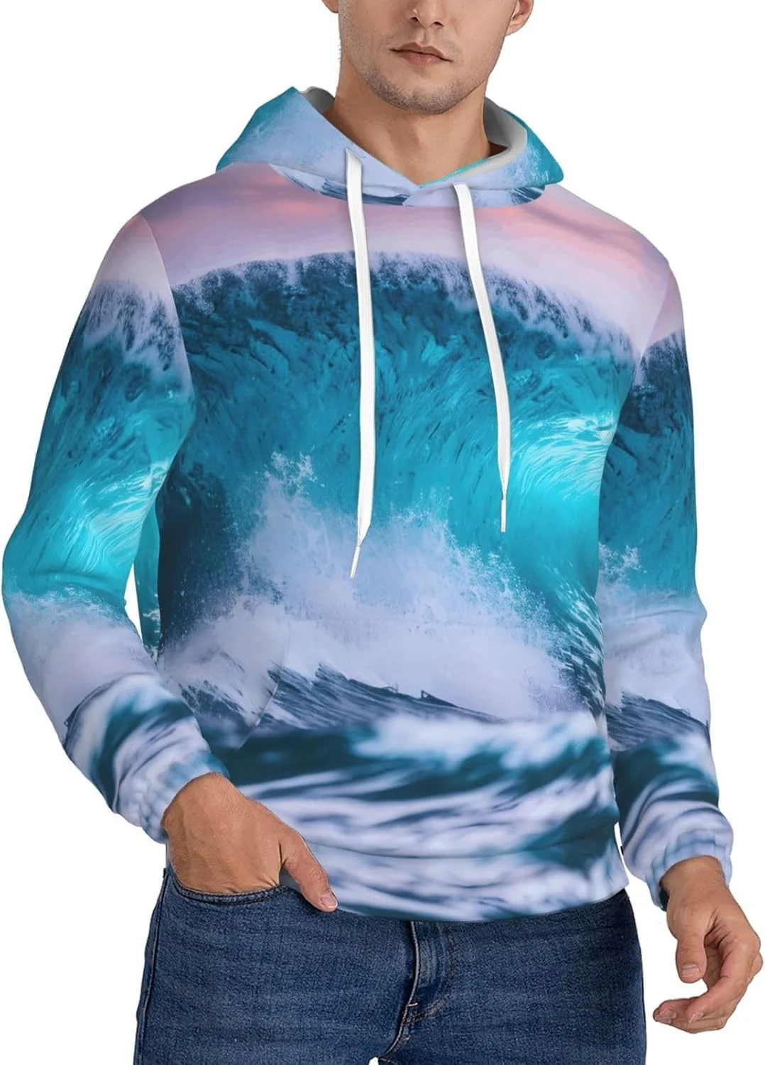 

Толстовка с капюшоном BaerK для мужчин, синяя с принтом волн