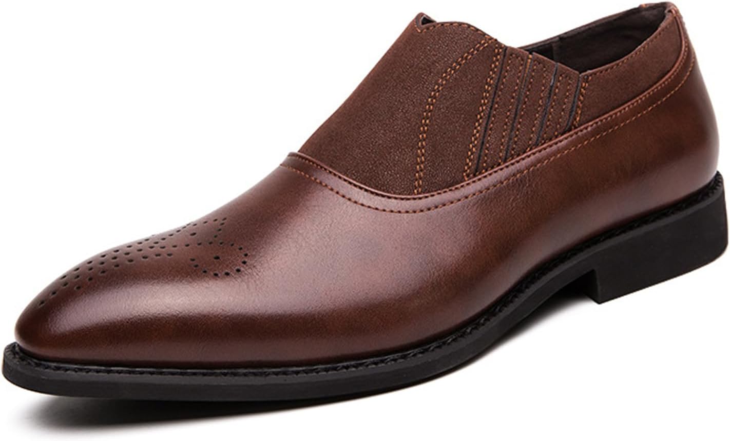 

Мужские кожаные броги с массивным каблуком, ретро, заостренный носок, на толстой подошве, без шнуровки, деловые формальные туфли для свадеб, офиса и вечерних вечеринок Fifilapin, коричневый