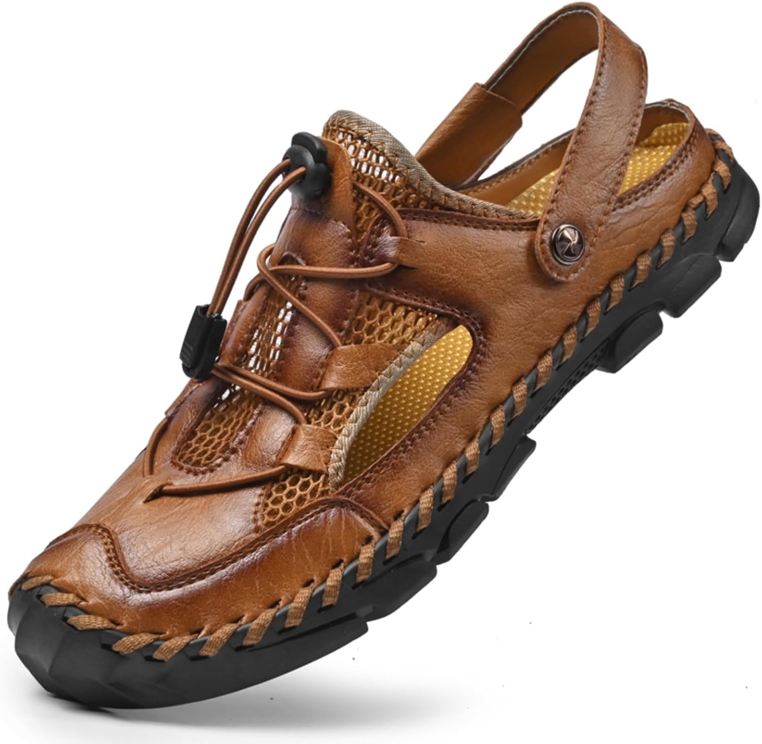 

Мужские водные туфли из кожи и сетки с регулируемыми шнурками - уличная обувь для пляжа, походов, кемпинга, мягкие, легкие повседневные сандалии Yrzhgdl, коричневый