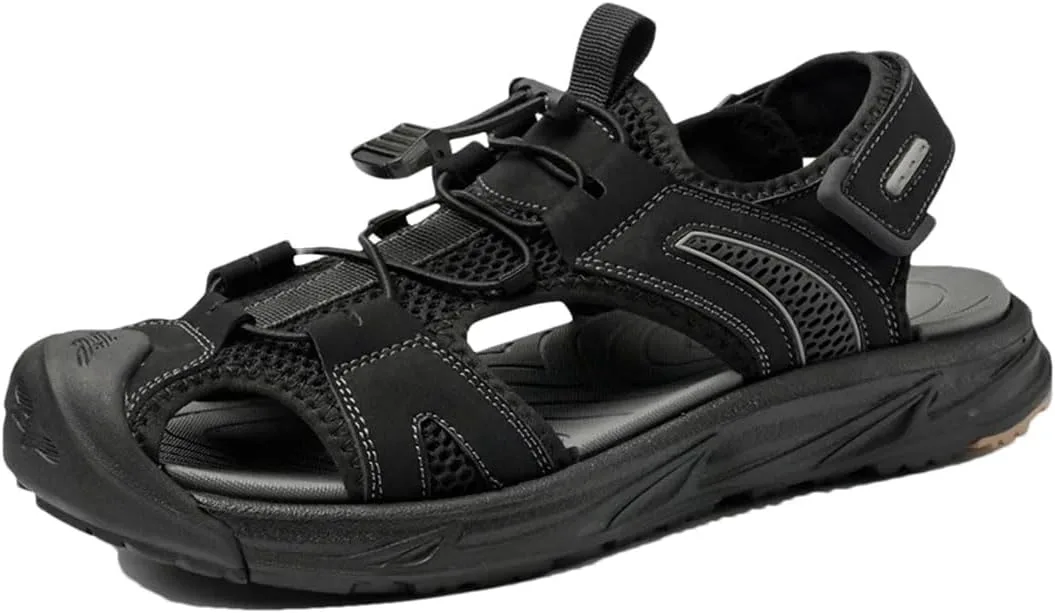 Men’S Fashion Outdoor Casual Sneakers Lightweight Beach Сандалии Classic Ankle-Wrap Style With Hook And Loop Closure Generic, черный