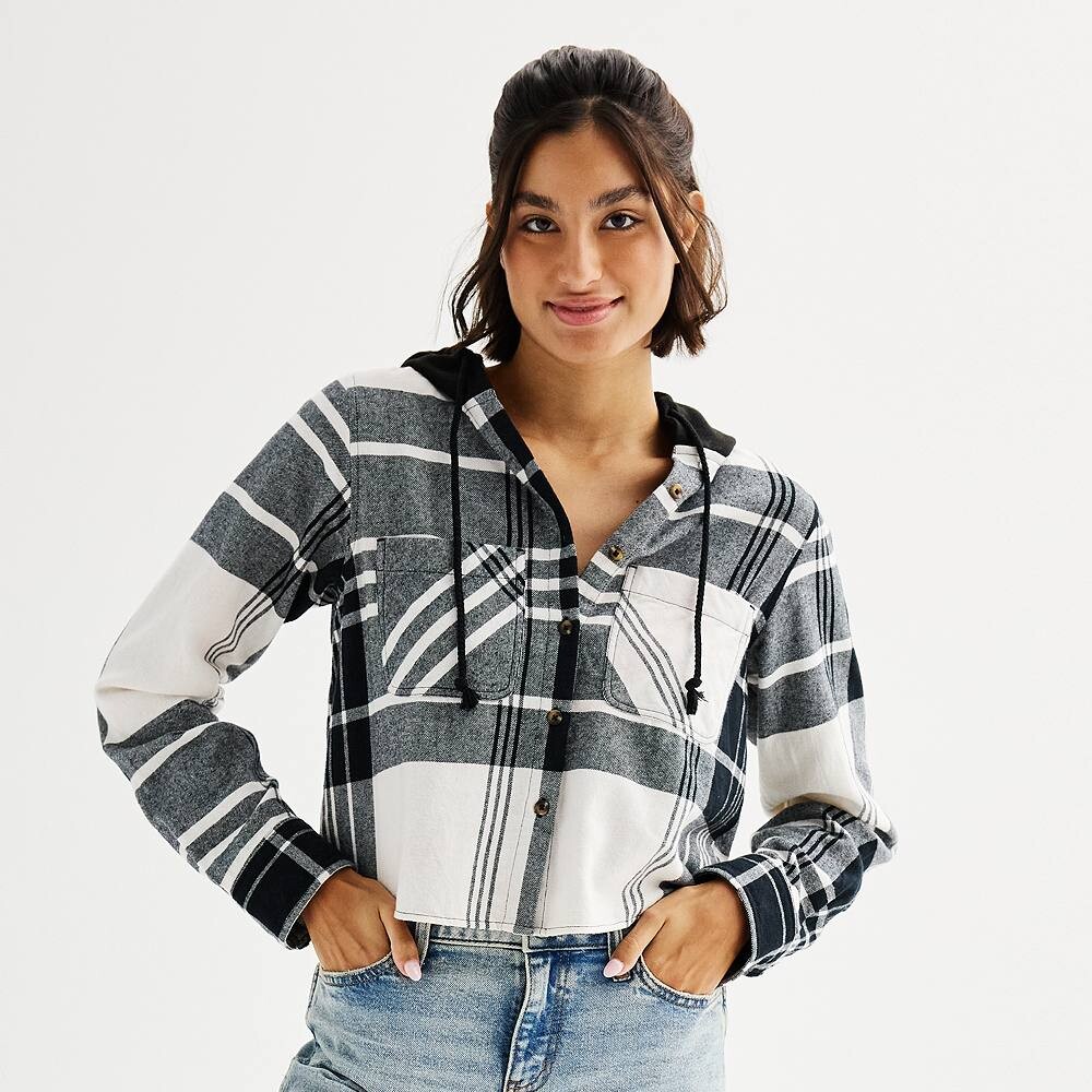

Рубашка на пуговицах с капюшоном SO для юниоров, цвет Black White Plaid