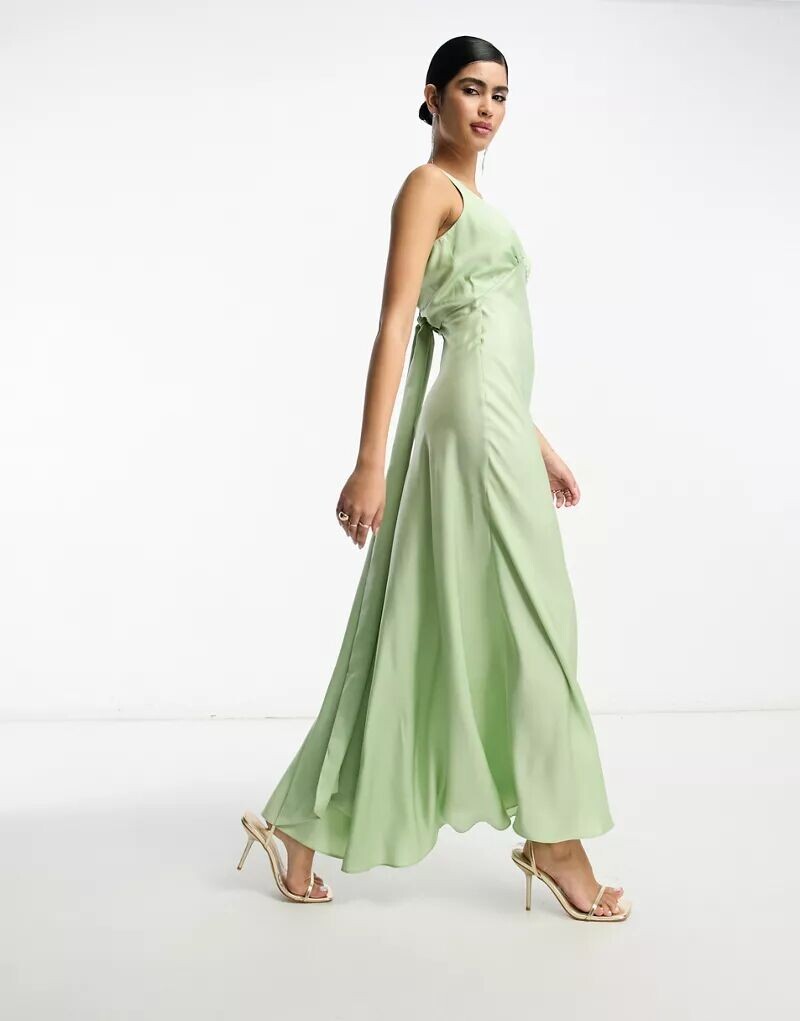 

Атласное платье макси со сборками и завязками на спине ASOS Bridesmaid