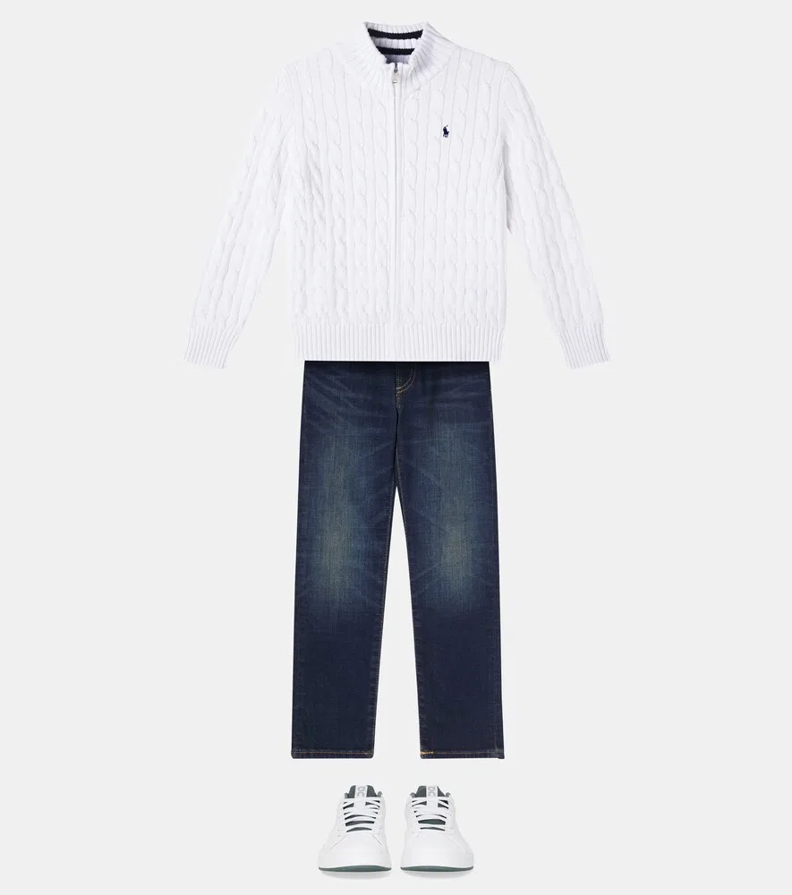 Хлопковый свитер крупной вязки на молнии Polo Ralph Lauren Kids, белый — фото 2