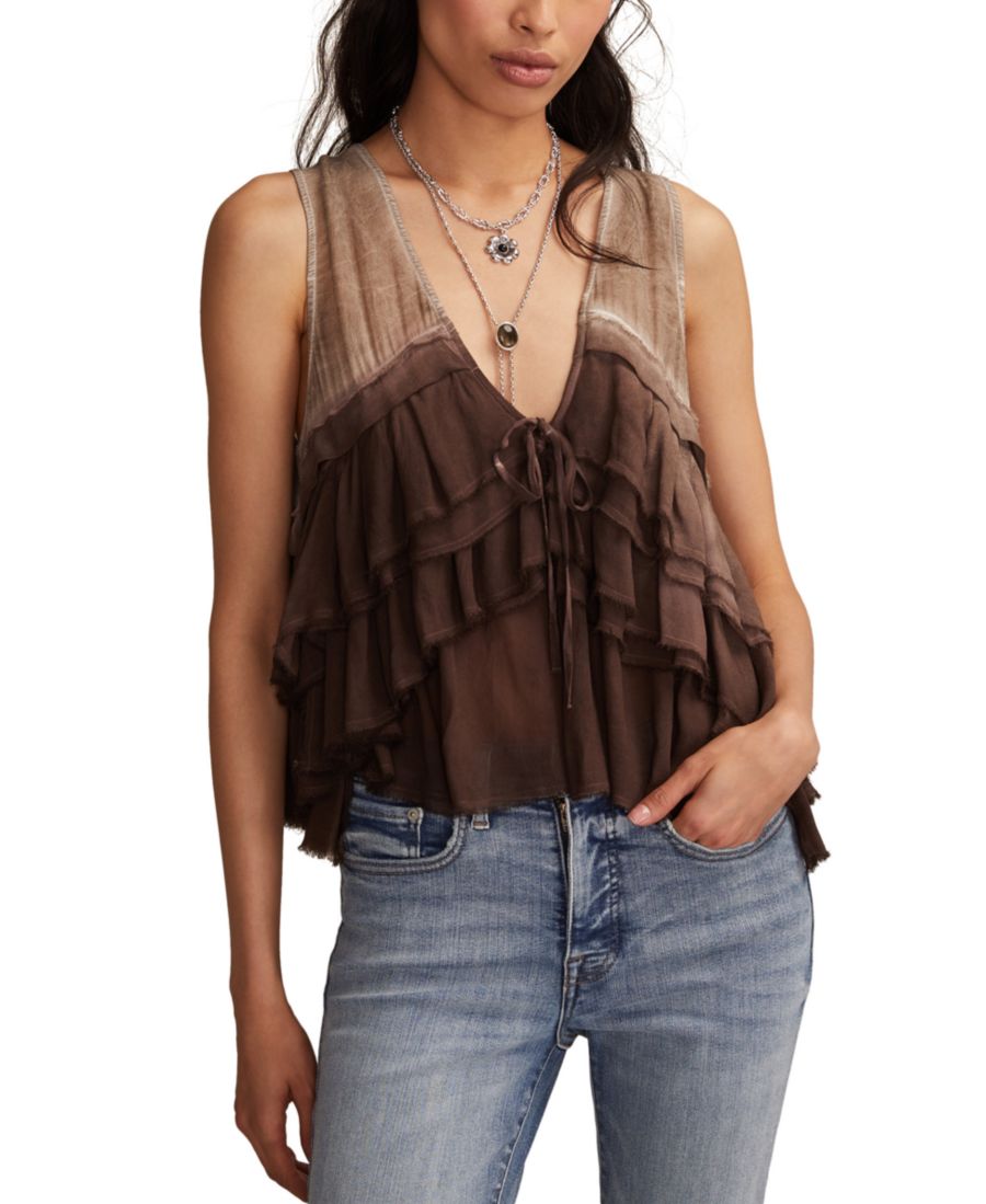 

Женская майка с V-образным вырезом и оборками Lucky Brand, Gray