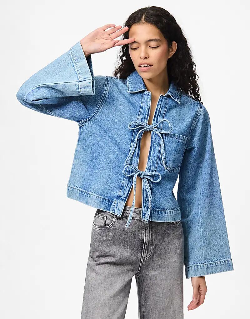 

Рубашка Pieces Denim из средне-синего денима
