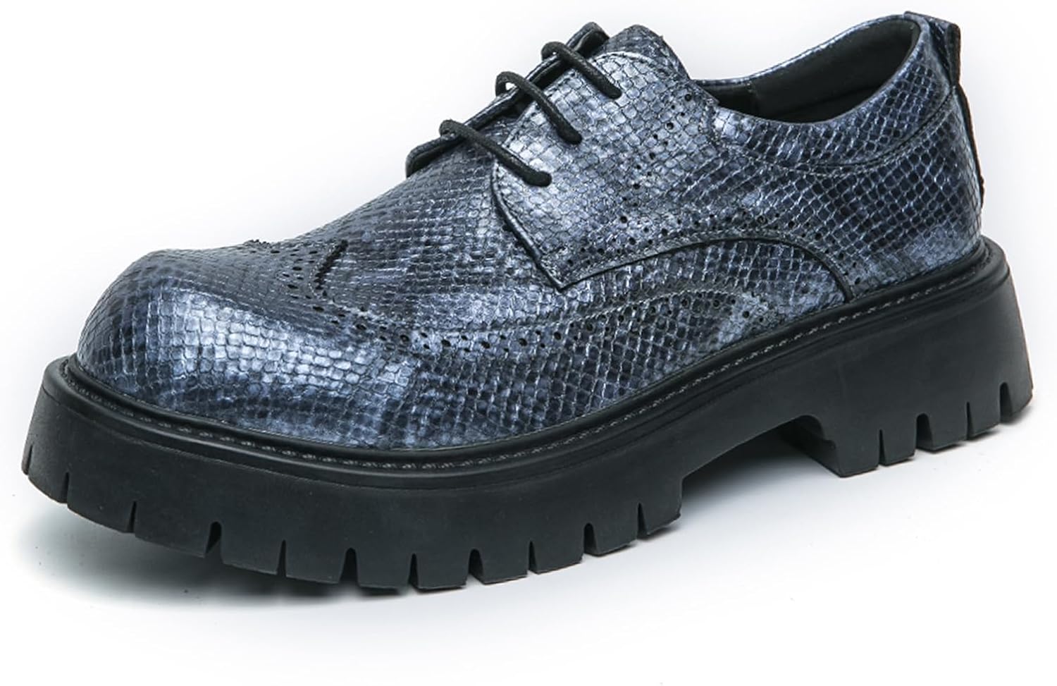 

Мужские кожаные дерби с массивным каблуком и перфорацией «вингтип», с круглым носком, шнуровкой, противоскользящей подошвой, комфортные, увеличивающие рост, оксфорды для бизнеса и повседневной работы Eggdk, синий