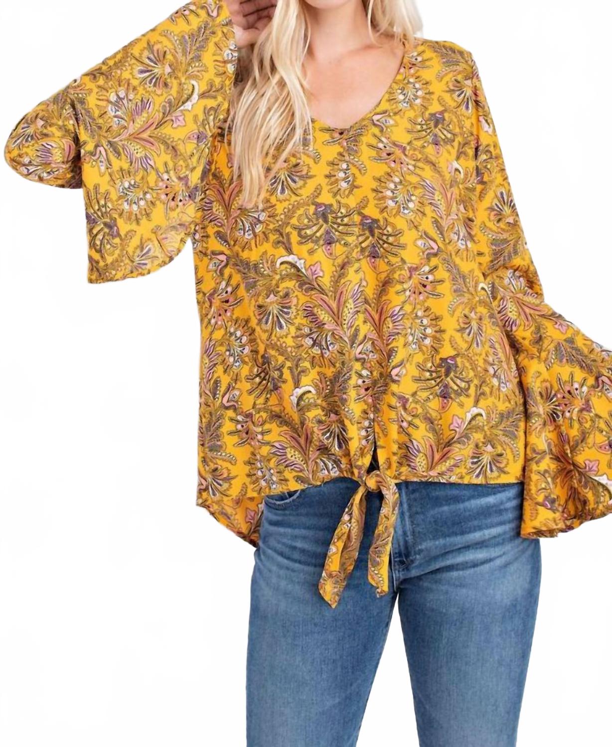 

Золотисто-желтая блузка с цветочным бантом спереди 143 STORY