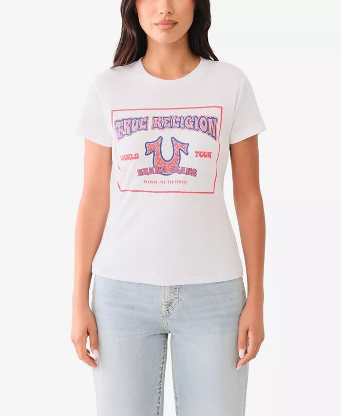 

Женская футболка с кристаллами в стиле ретро «Подкова» True Religion, белый