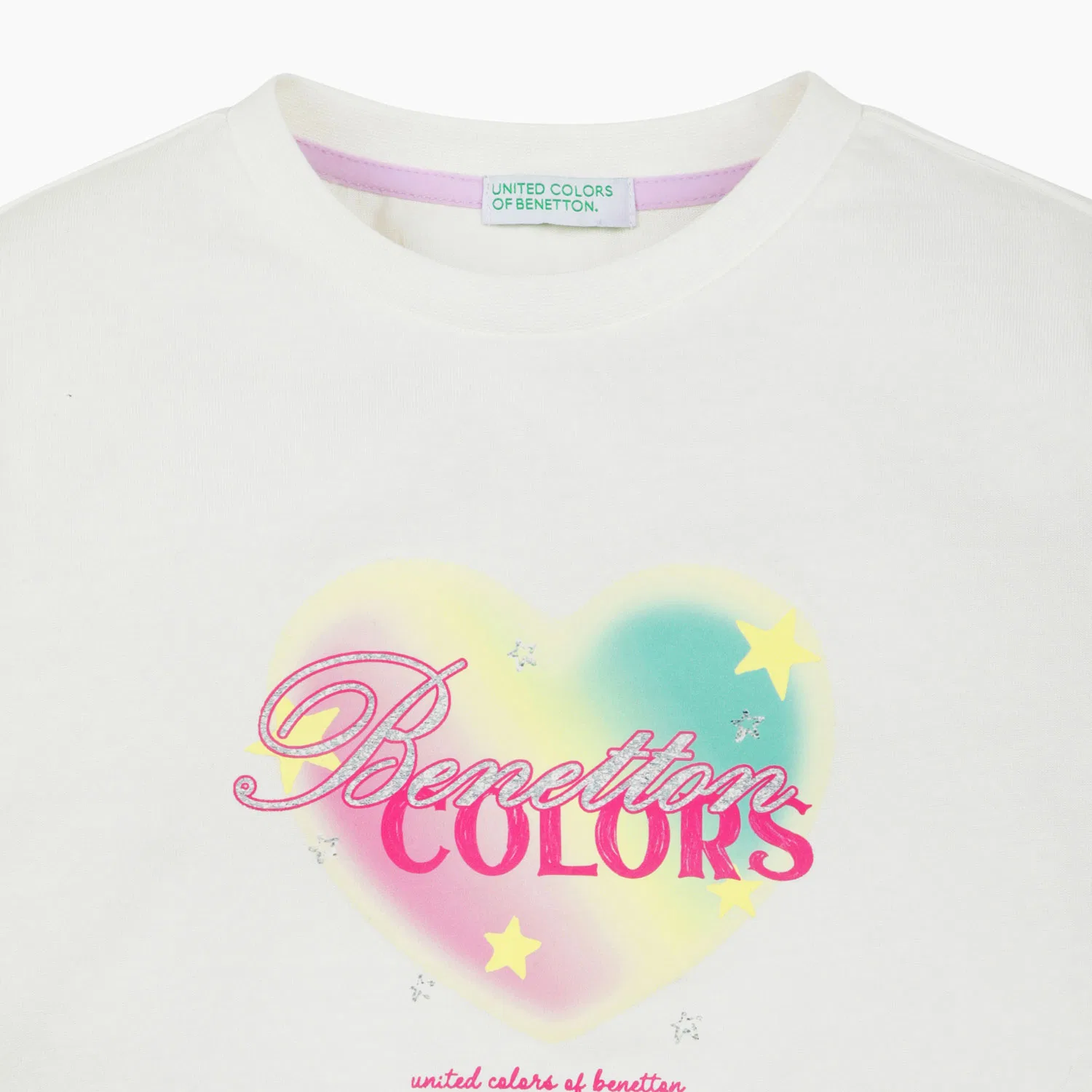 Детская укороченная футболка 5/8 летняя айвори от Benetton Kids — фото 3