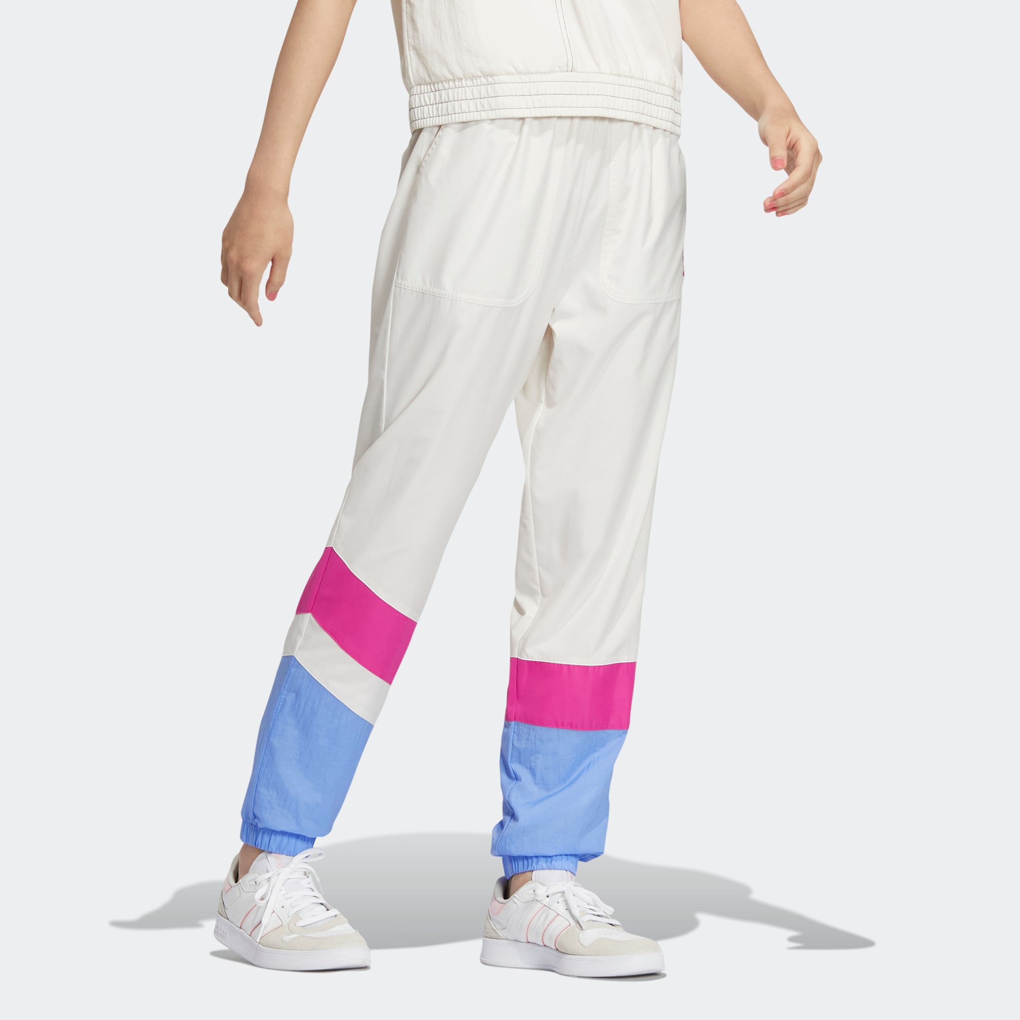 Женские вязаные спортивные штаны Adidas, розовый белый — фото 3