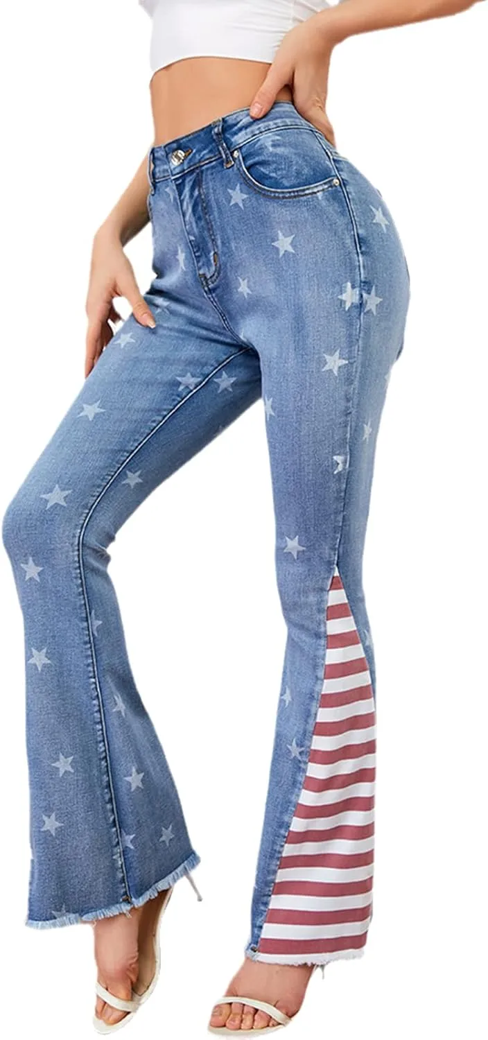 

Женские джинсы Stretch Slim Bell Bottom со звездным принтом TACSTRUN