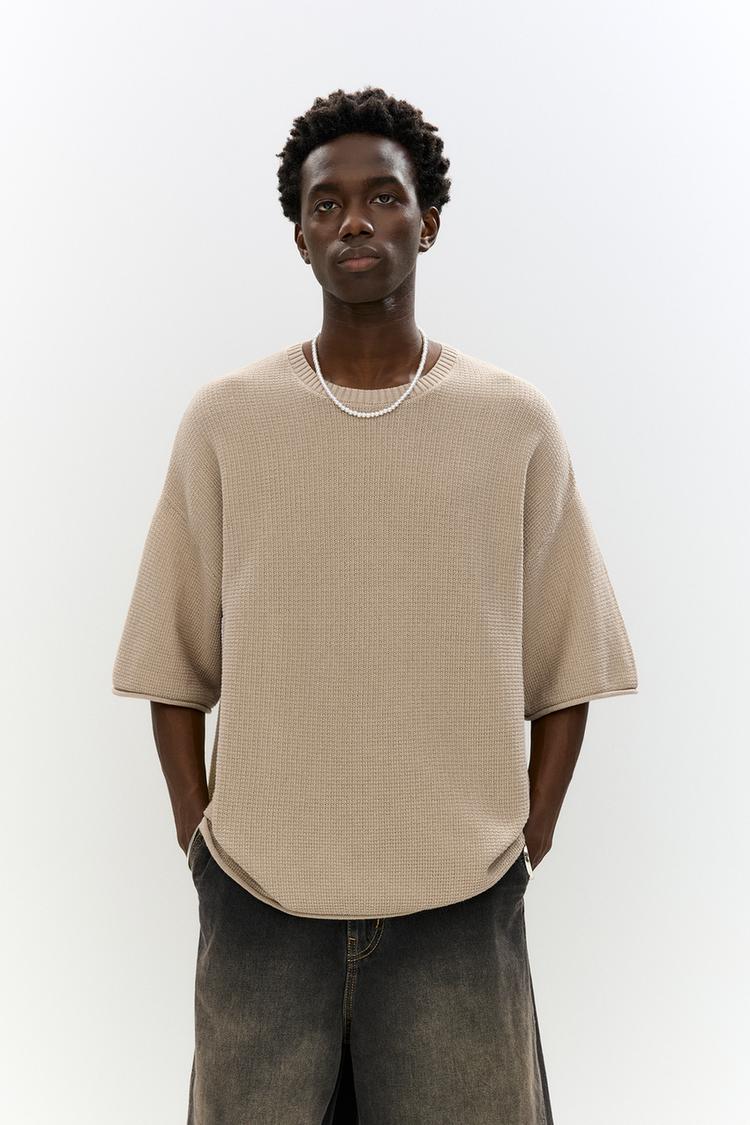 

Футболка свободного кроя из вафельной вязки Pull And Bear, охра