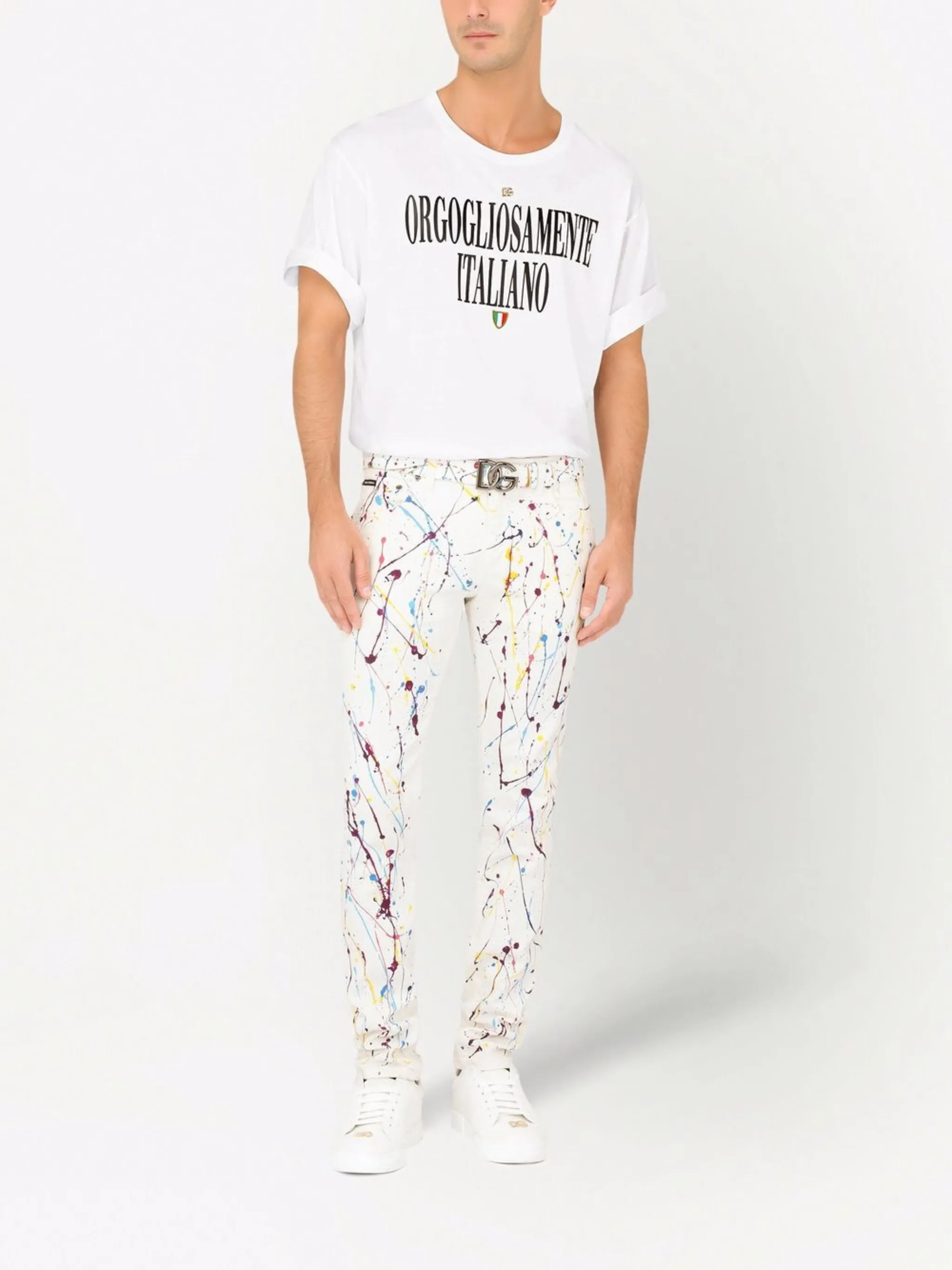 Джинсы скинни с эффектом разбрызганной краски Dolce & Gabbana, белый — фото 2