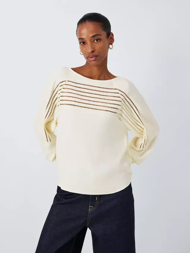 

Топ John Lewis Long Sleeve Cut Out Crepe, экрю