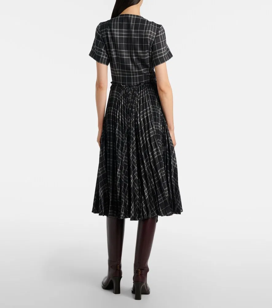 Платье-миди Meryl Burberry в клетку, с кожаной отделкой, серо-черное — фото 3