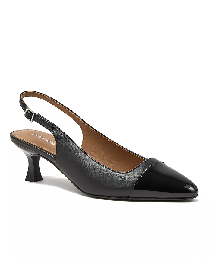 Женские кожаные туфли-лодочки на каблуке kitten heel с мыском cap toe Lands' End, черный