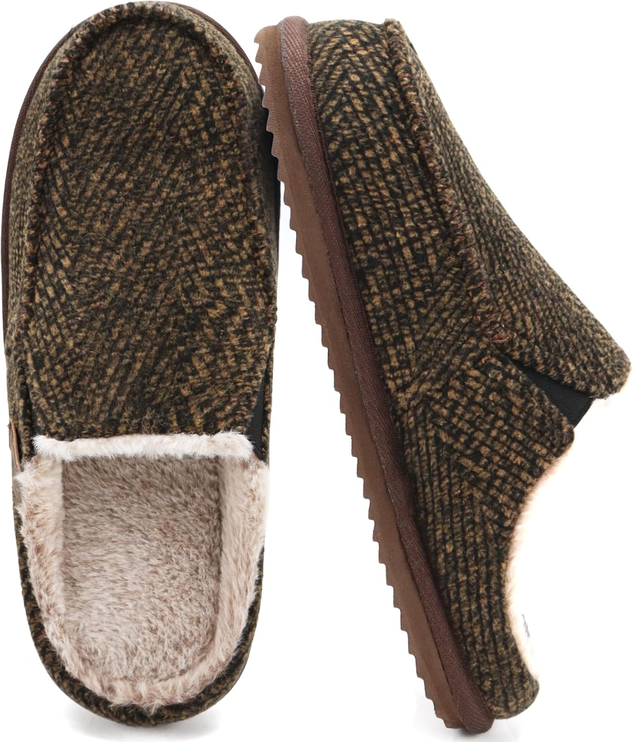 

Мужские тапочки ONCAI, теплые и удобные с эффектом памяти, из хлопкового вельвета с полосками и искусственным мехом, домашние для мужчин, для использования внутри и снаружи, с противоскользящей резиновой подошвой, размеры США 7-16, коричневый