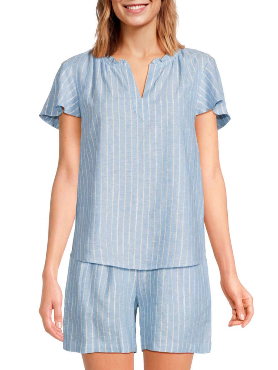 

Полосатый топ из льняной смеси Saks Fifth Avenue, цвет Cayman Blue