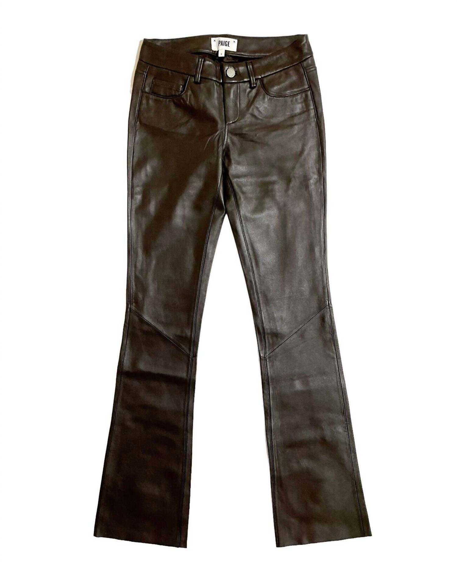 

Женские брюки Bootcut Low Rise Denim Leather в коричневом цвете Paige