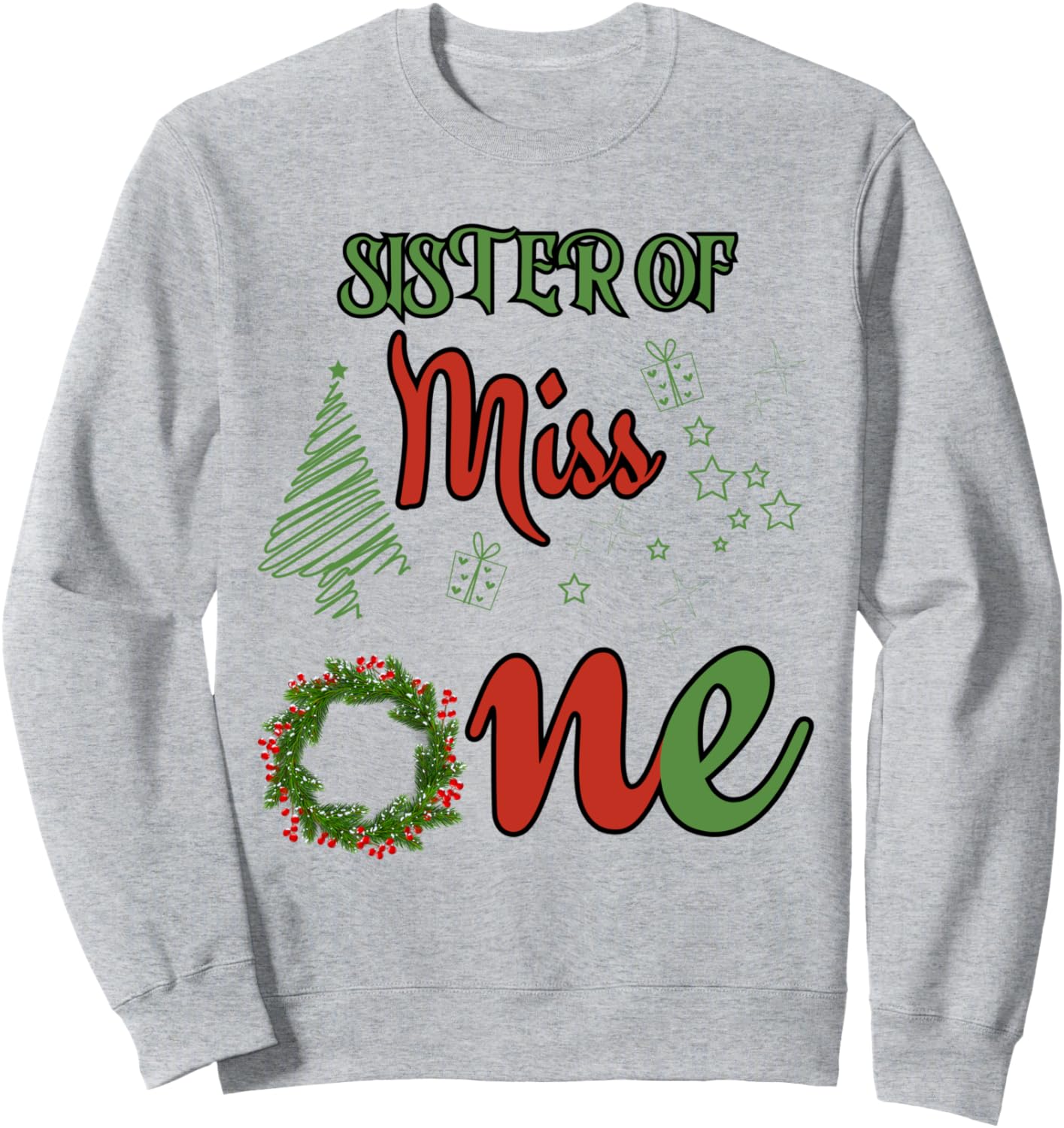 

Толстовка с надписью «Сестра мисс Один, первый день рождения, рождественская тематика, семейная вечеринка» Family Look Christmas Theme Party Decoration Gifts, серый