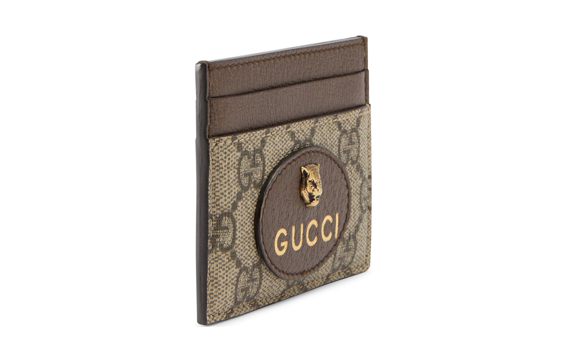 GUCCI Neo Vintage Series Унисекс Картхолдер из холста с кожаным кардклипом Эбони и Коричневый и Желтый — фото 2