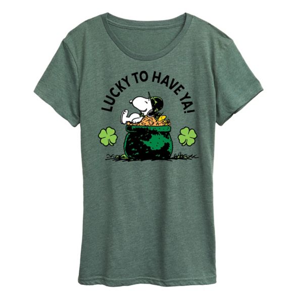 

Женская футболка с принтом "Snoopy и Woodstock — повезло с тобой" Licensed Character, зеленый