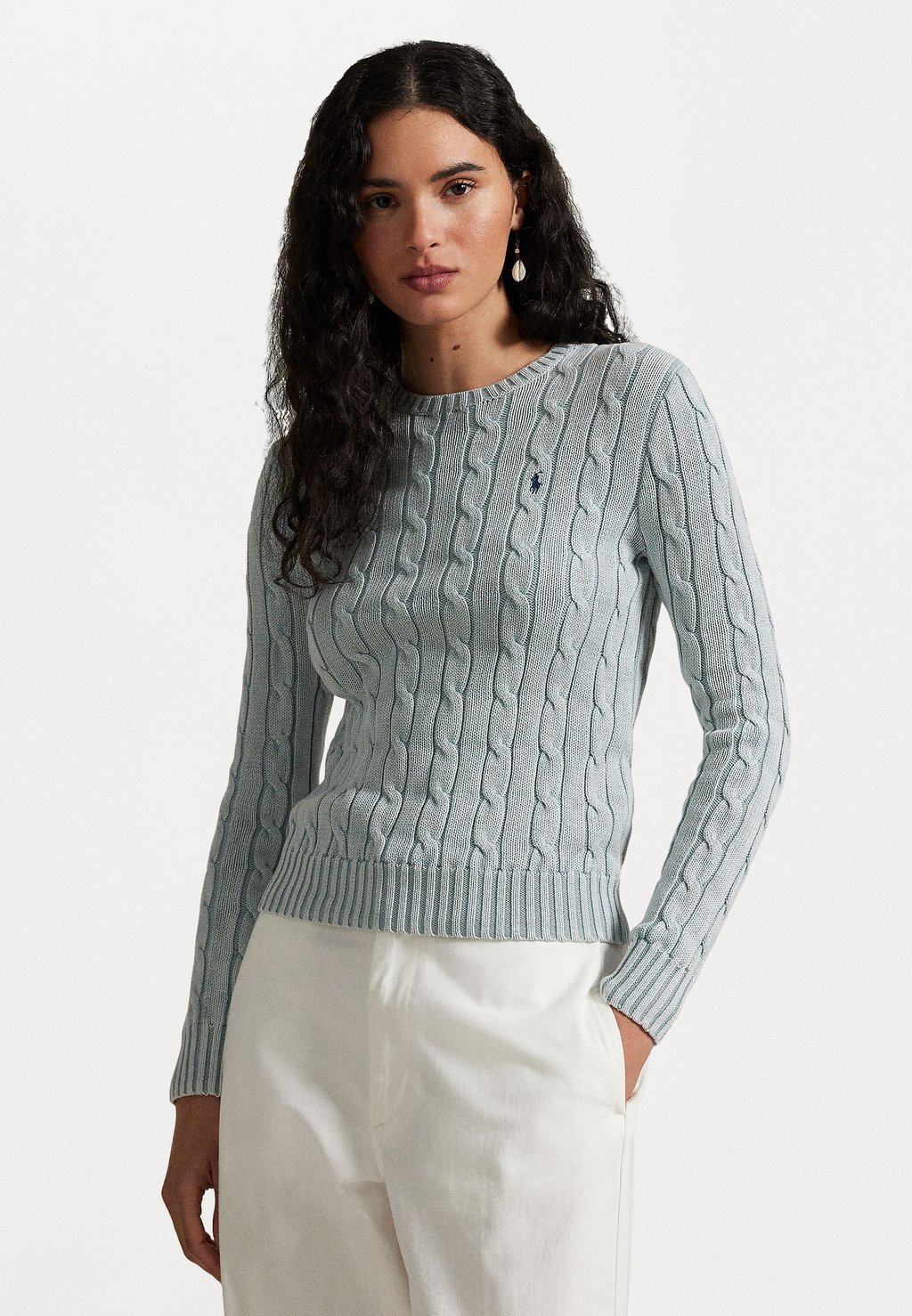 

Джемпер CABLE-KNIT COTTON CREWNECK SWEATER Polo Ralph Lauren, светло-голубой