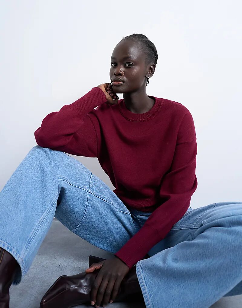 

Плотный трикотажный джемпер Topshop с приталенной талией бордового цвета