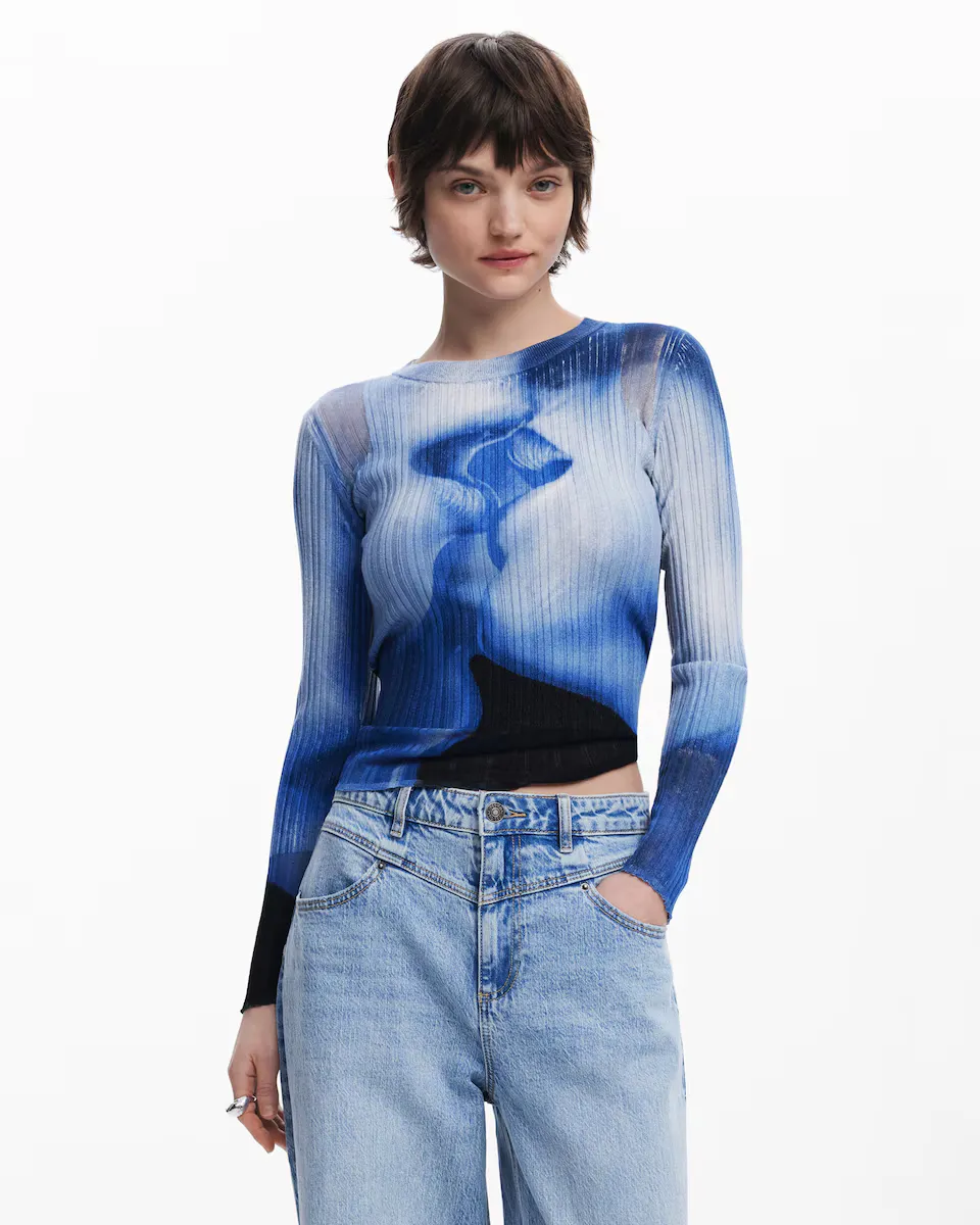 

Женская футболка с длинным рукавом и поцелуем Desigual, синий