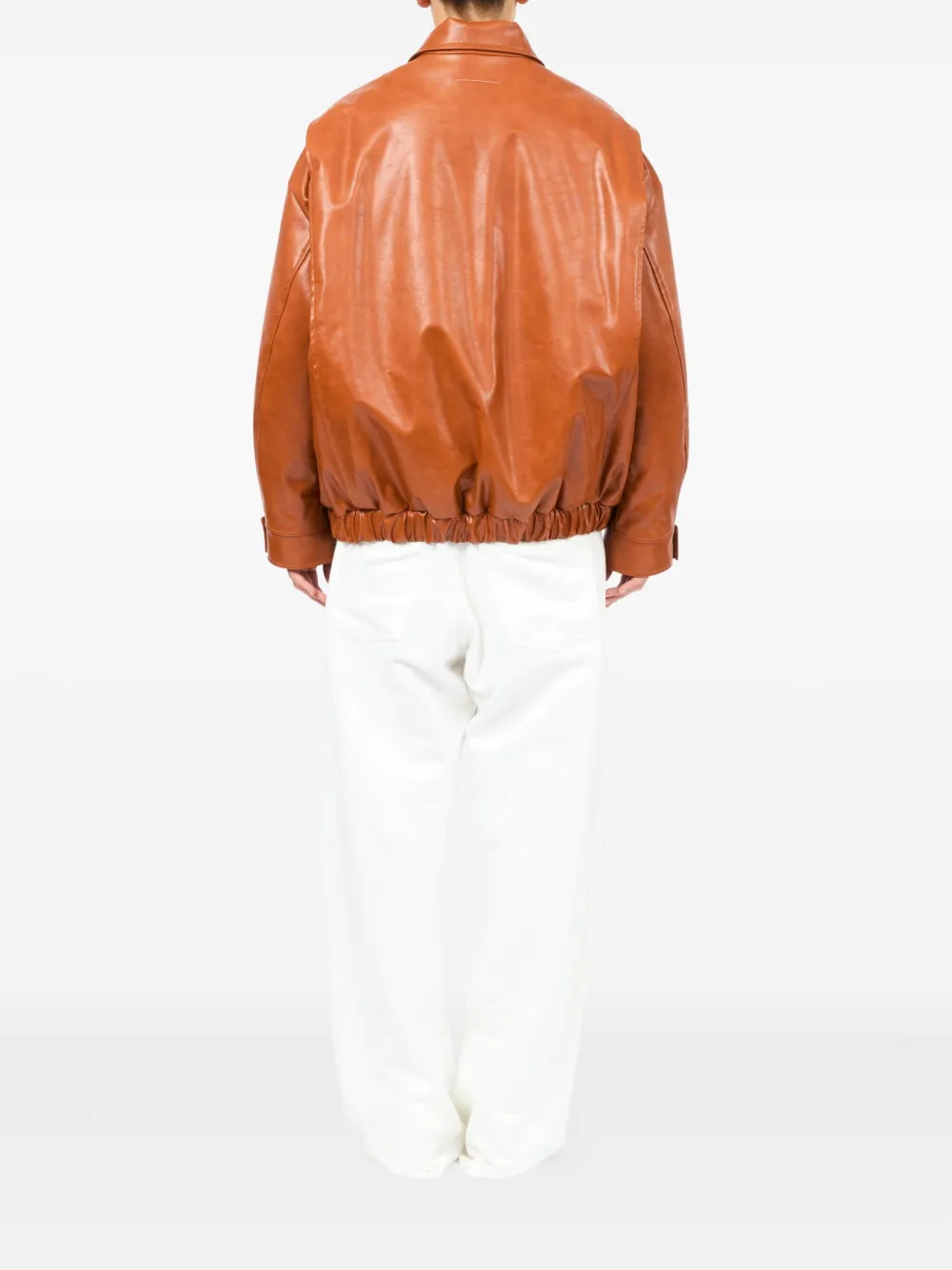 Кожаная куртка на молнии MM6 Maison Margiela, оранжевый — фото 4