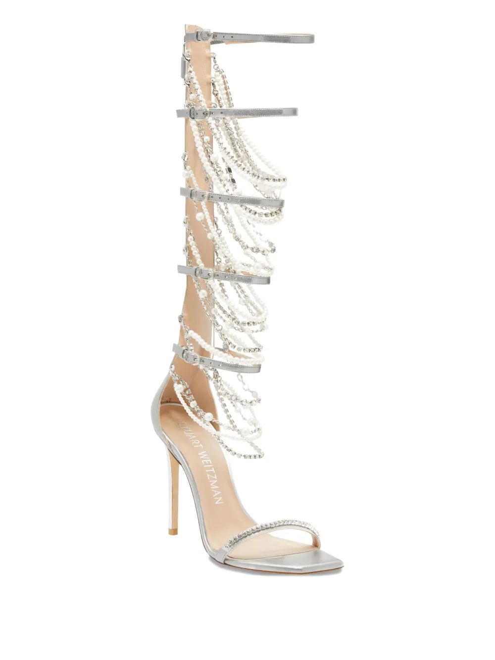 Гладиаторские сандалии Nudist Pearldrop на каблуке 110 мм Stuart Weitzman, серебристый — фото 2