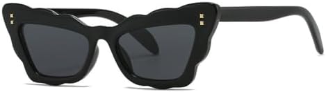 

Популярные солнцезащитные очки «кошачий глаз» для женщин 2026 года, оправа с волнистыми краями, ретро-стиль, защита от ультрафиолета UV400, модный панк-стиль, заклепки MTZJH, Black