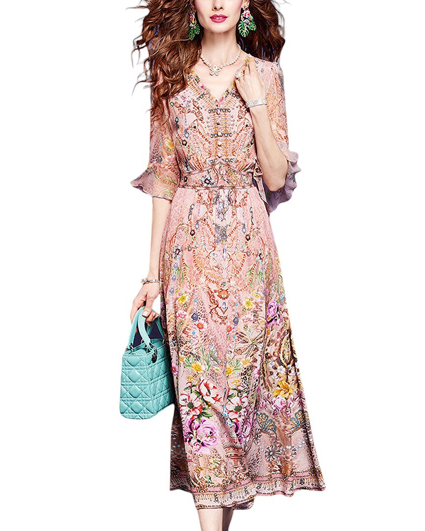 

VERA DOLINI Шелковое Макси Платье, цвет pink & floral print