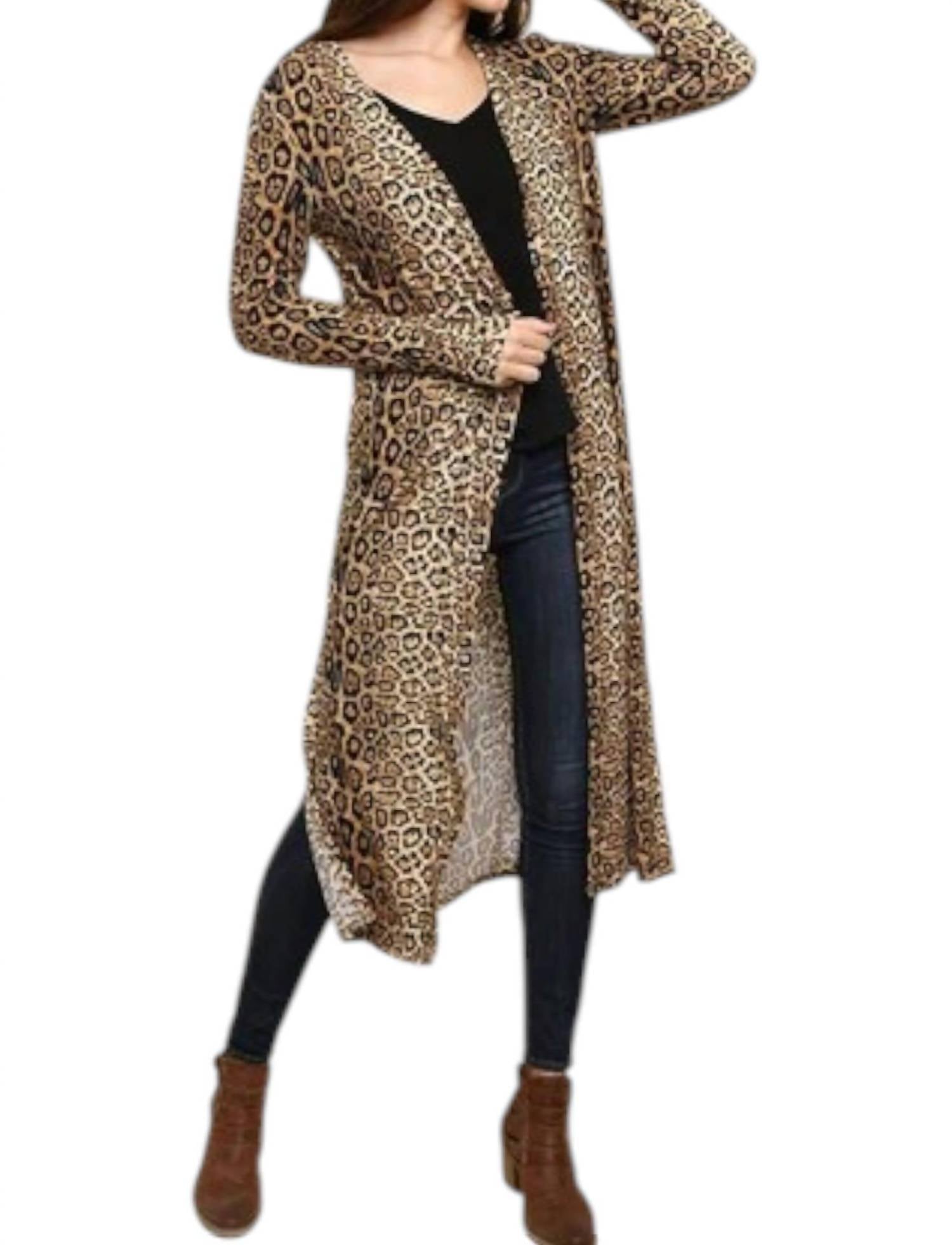 

Длинный кардиган с открытым передом и принтом "под ягуара" в смешанном бежевом цвете Umgee