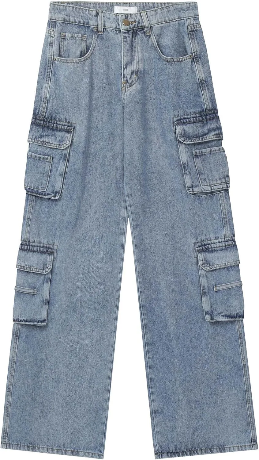 

Женские джинсы Casual Loose Straight-Leg, стиль streetwear, синие с карманами jupkem