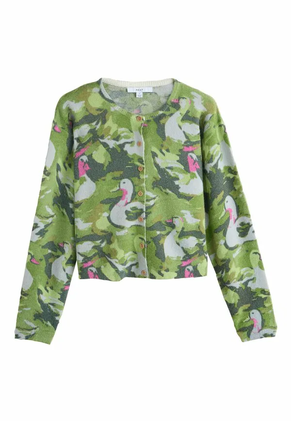 Кардиган с круглым вырезом, укороченный крой Next, Green Swan Print