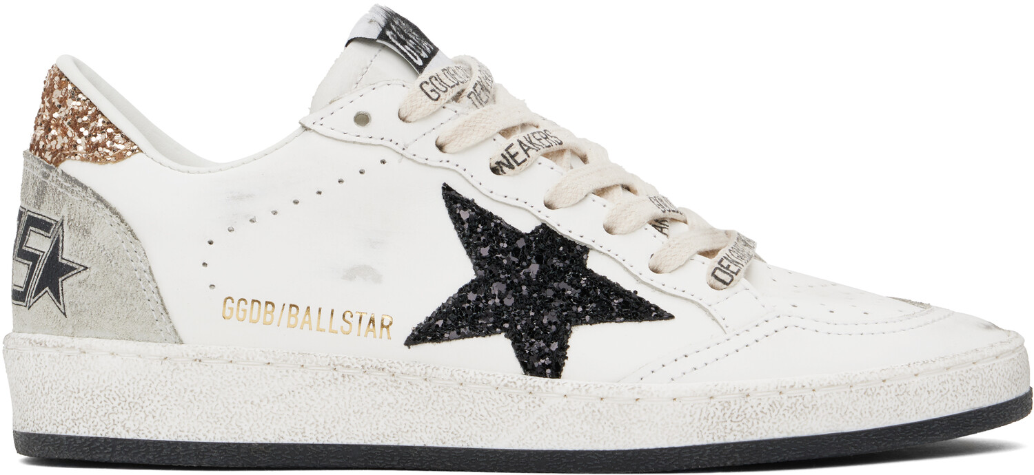 Белые кроссовки Ball Star Golden Goose, White/Black/Gold/Ice