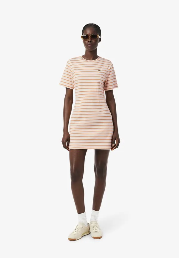 Платье трикотажное Lacoste Rose Pale Orange Blanc-Aw, полосатое, оранжевое