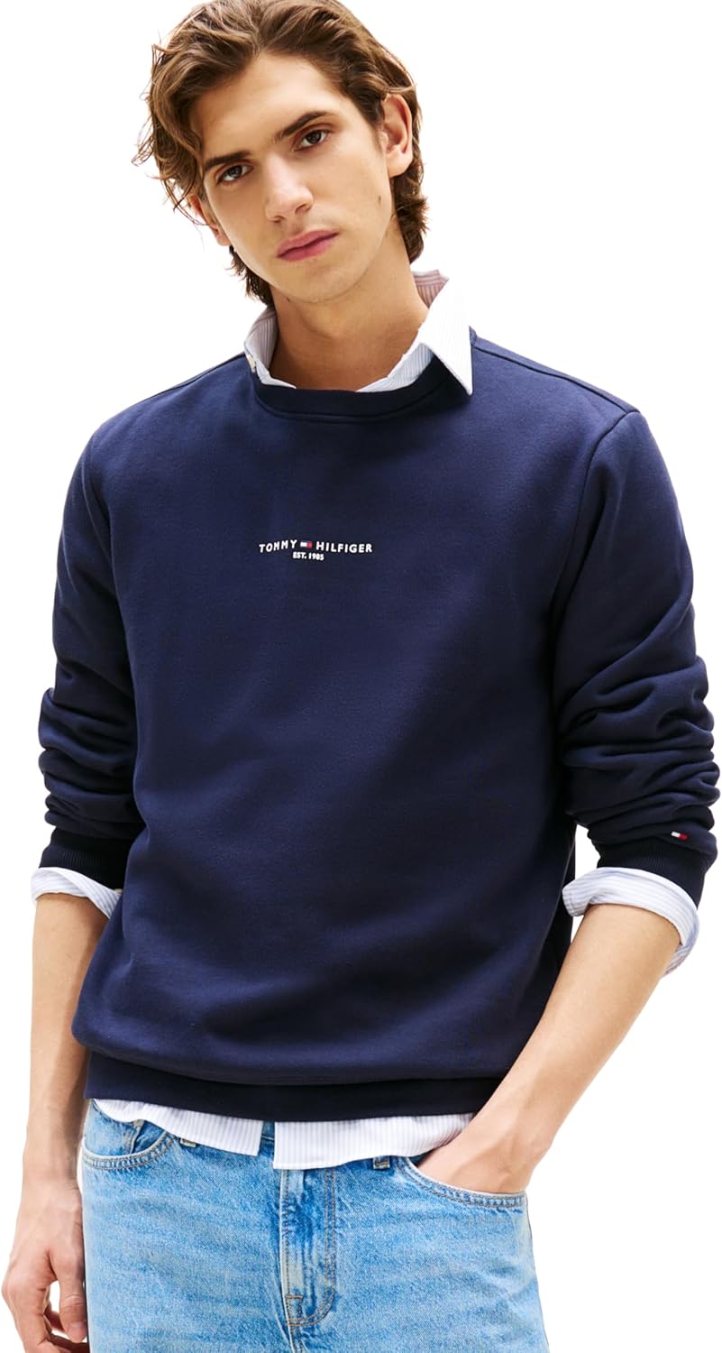 

Мужская толстовка Tommy Hilfiger средней плотности с круглым вырезом и маленьким графическим логотипом, Desert Sky