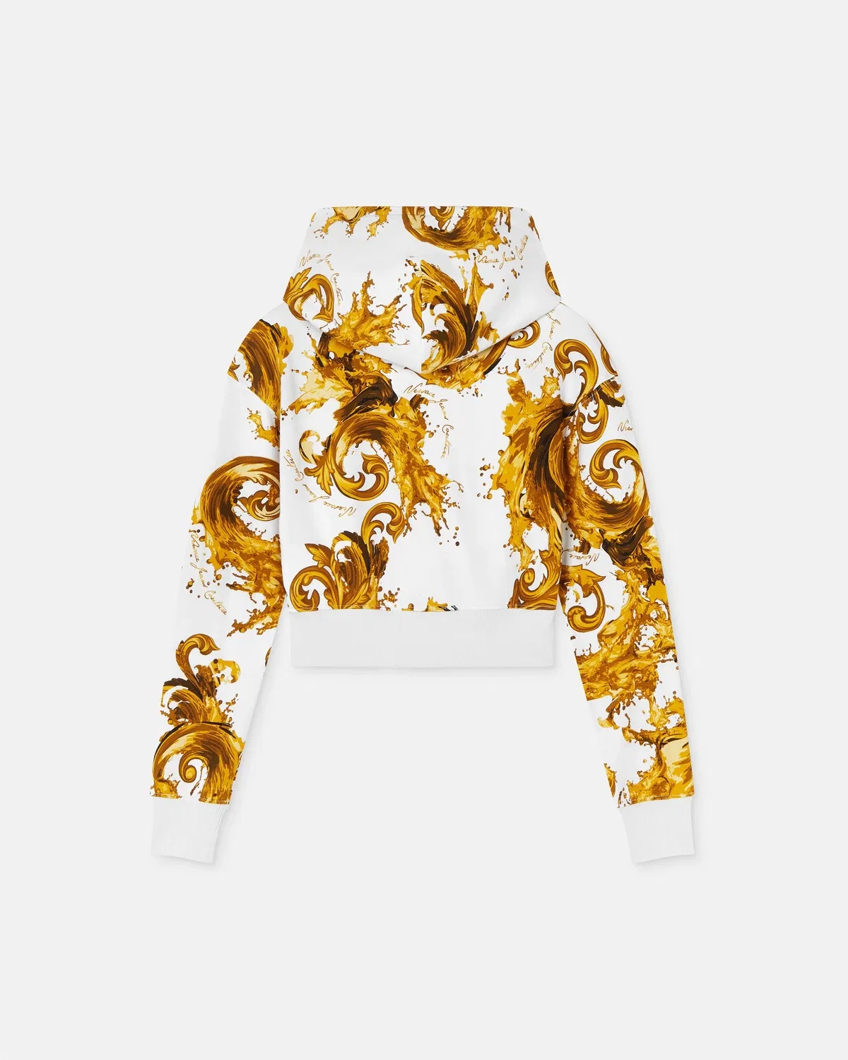 Укороченное худи из хлопкового джерси с принтом Versace, белый — фото 3