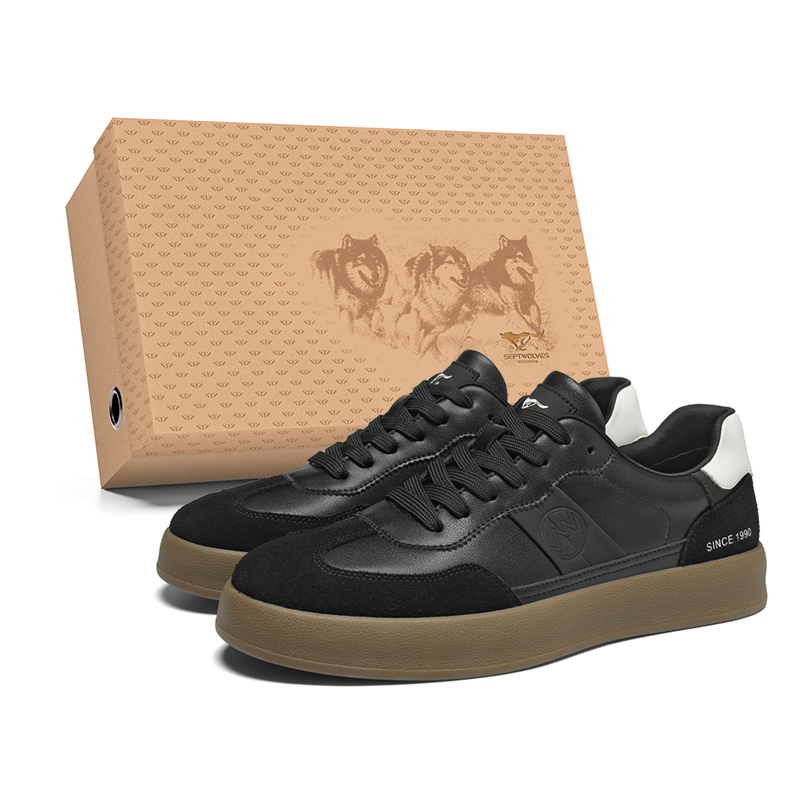 

Низкие кроссовки для скейтбординга, мужская коробка SEPTWOLVES, Black (Standard Leather Shoe Size)