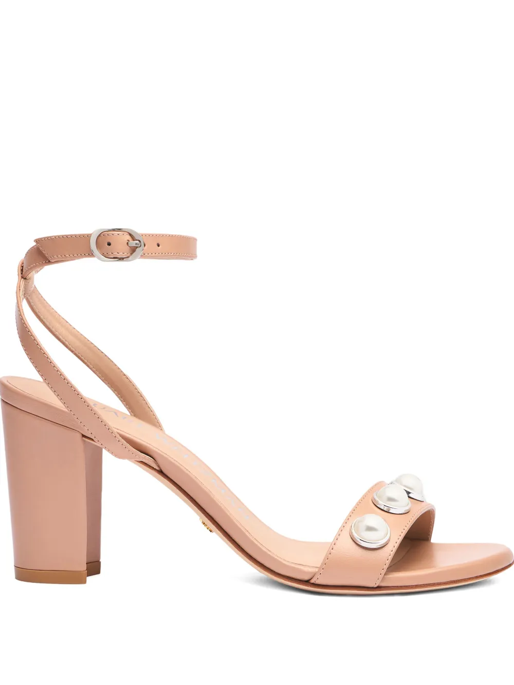 Босоножки Nearlybare Portia с жемчужной отделкой, каблук 80 мм Stuart Weitzman, нейтральный